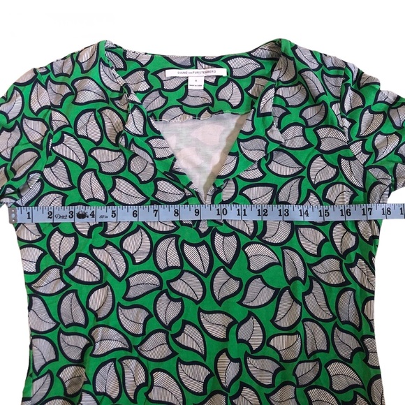 Diane Von Furstenberg Reina Silk Tunic Dress Green Leaf Print Mini DVF Size 6 - Picture 6 of 13